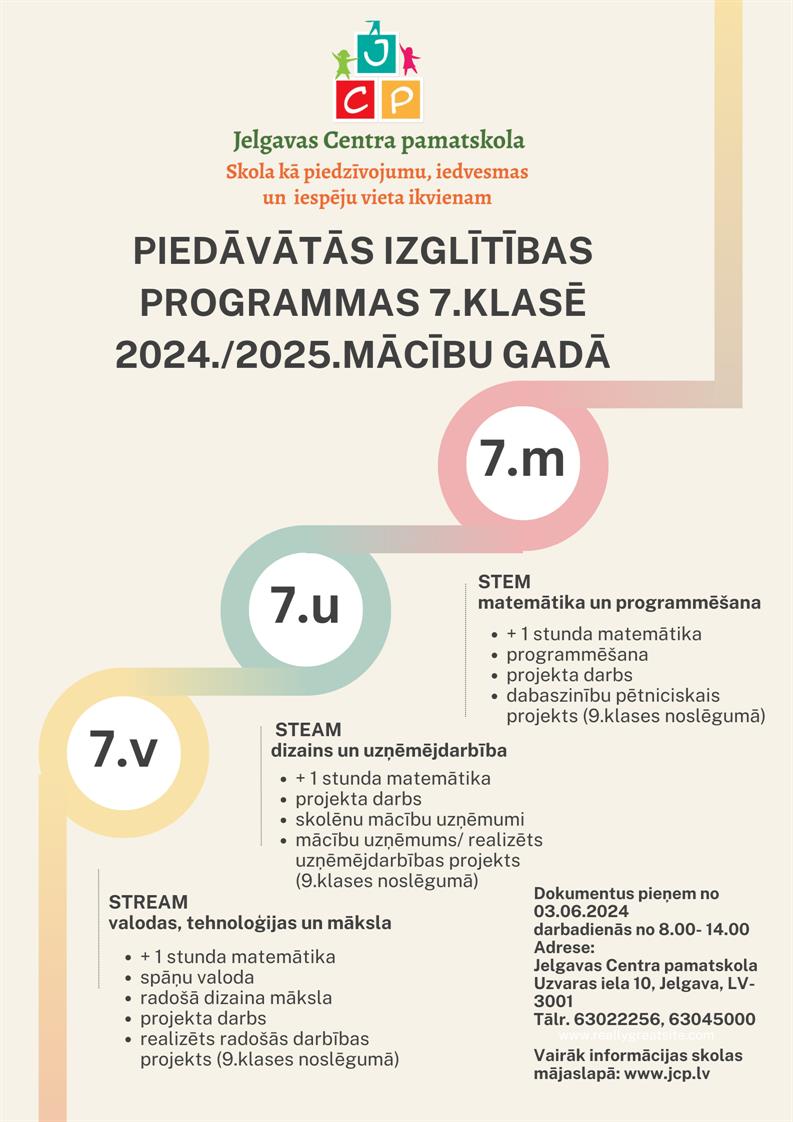 Skolēnu uzņemšana 7.klasē 2024./2025.mācību gadā