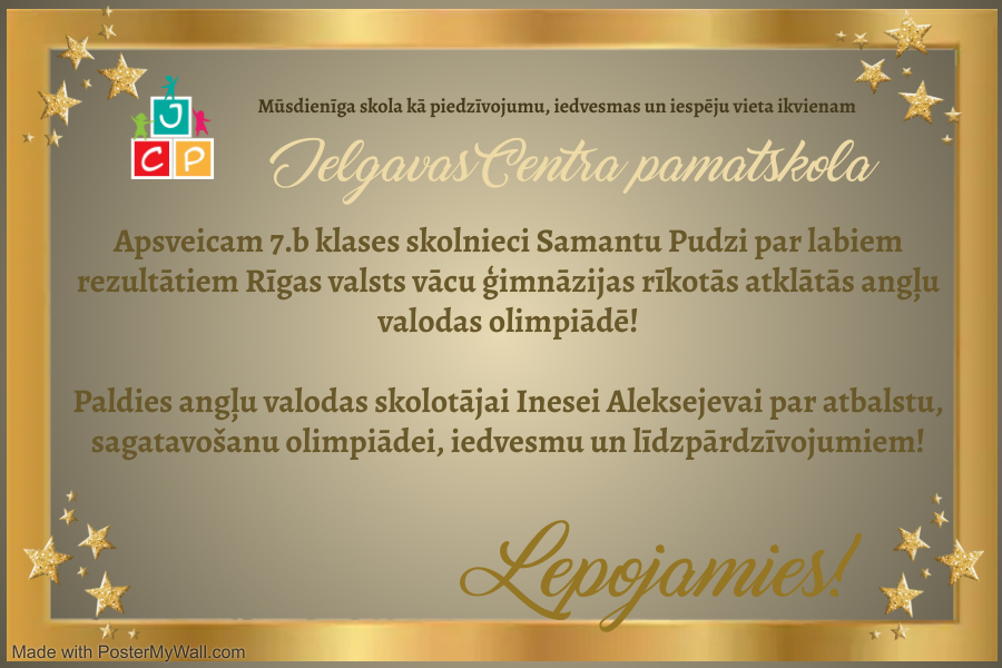 Lepojamies ar Samantas Pudzes rezultātiem angļu valodas olimpiādē.