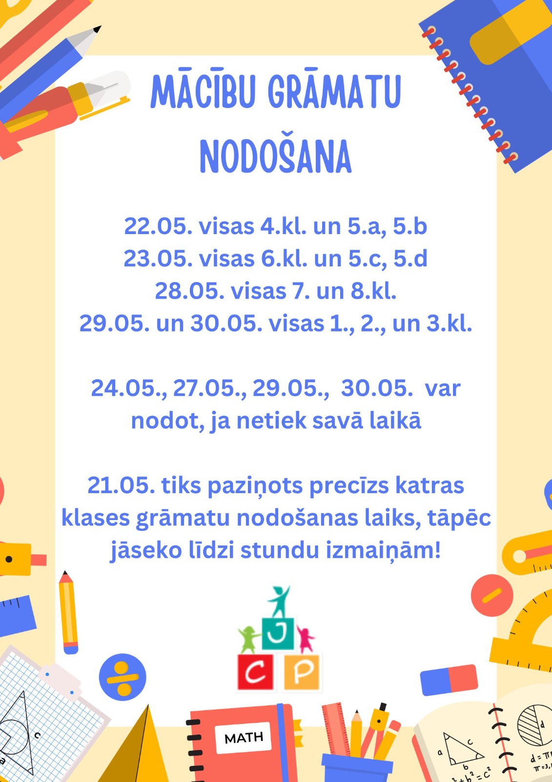 Mācību grāsmatu nodošanas laiki