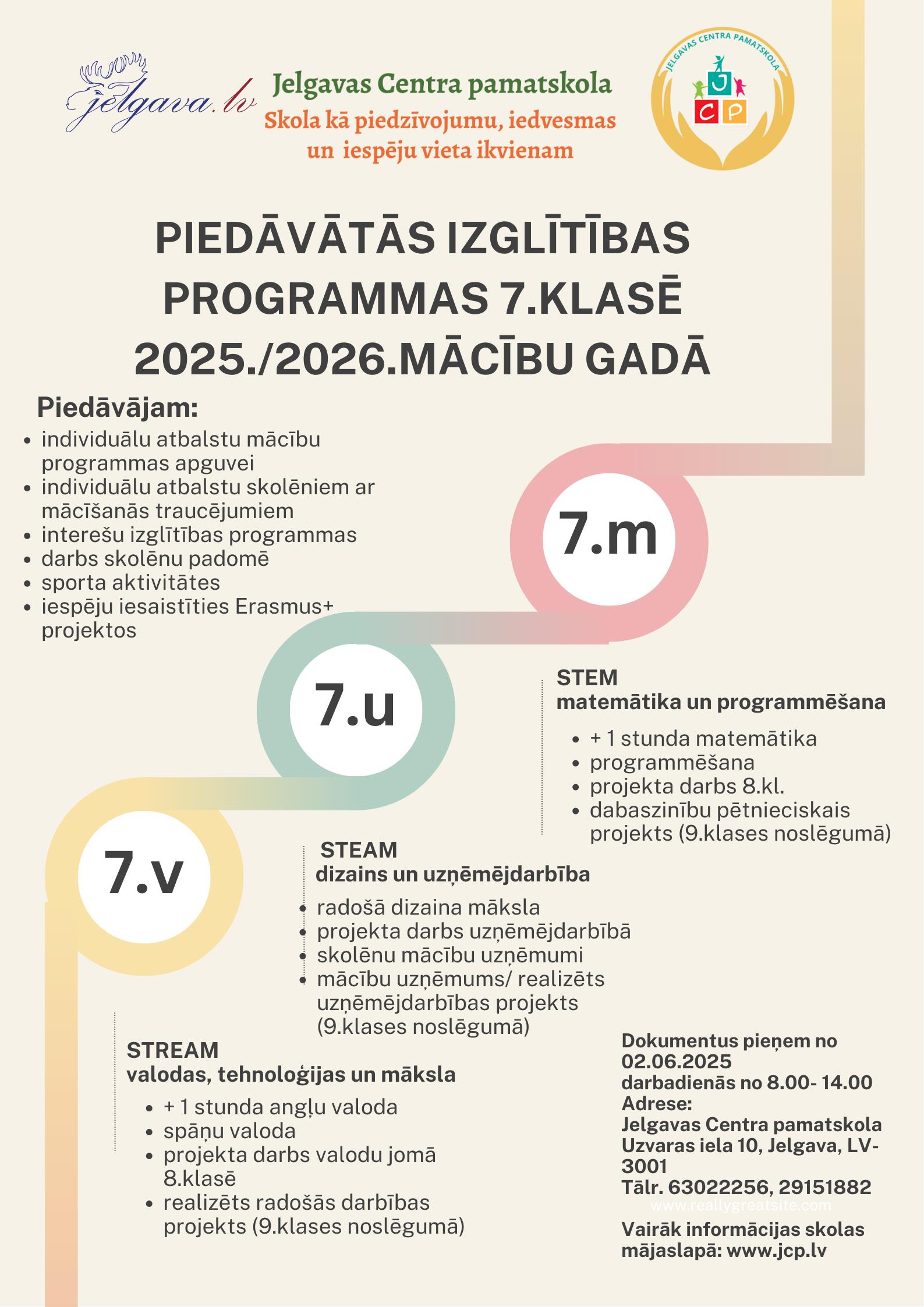 Skolēnu uzņemšana 7.klasē 2025./2026.mācību gadā