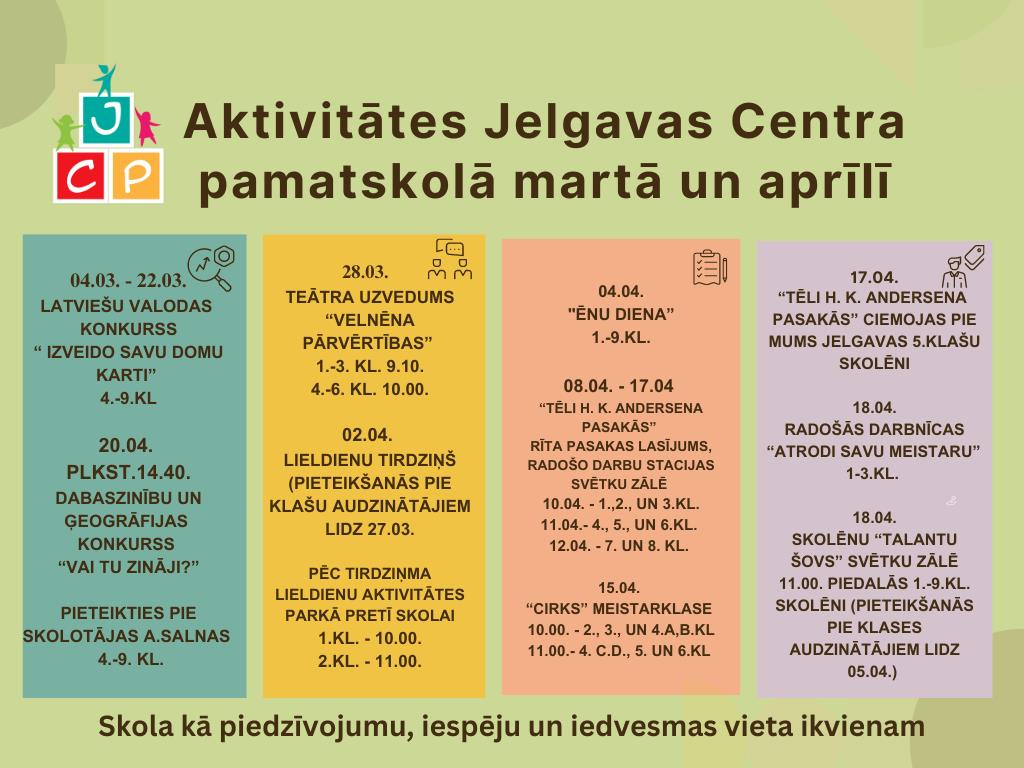 Pasākumi Jelgavas Centra pamatskolā martā un aprīlī
